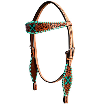 Bar H Equine American Leather Horse Saddle Tack One Ear Headstall | Breast Collar Browband Wither Strap Set BER258